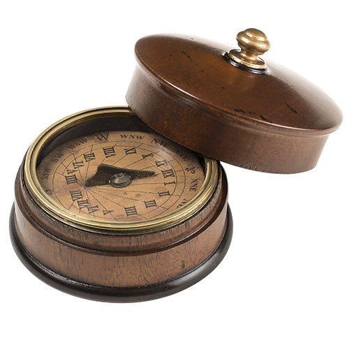 Sundial Compass with Lid – Brass Navigation Tool with Mahogany Case - Deutsche Optik