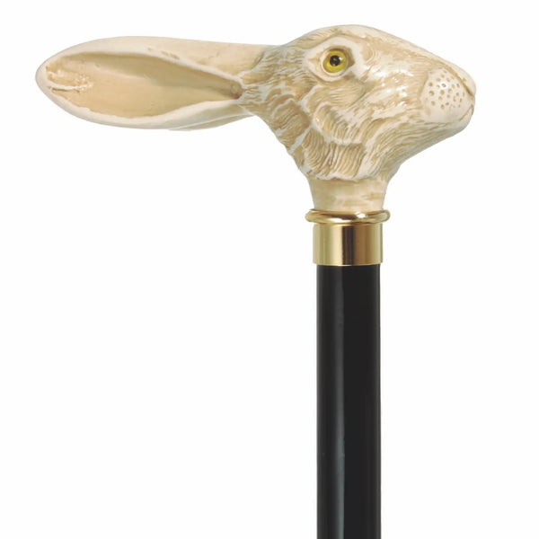 Harvey Jack Rabbit Cane – White Handle on Black-Lacquered Beechwood