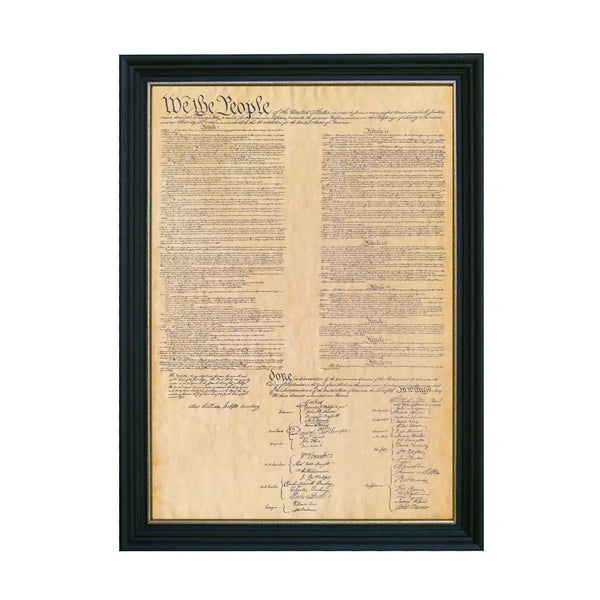 Vintage Framed U.S. Constitution On Parchment-Look Paper | Exact Replica