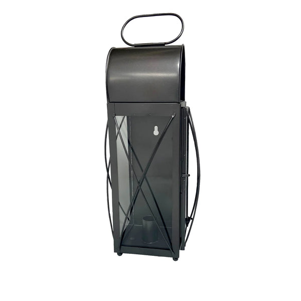 15″ Gaoler’s Antiqued Tin Lantern with Glass Panels | Early American Candle Lantern
