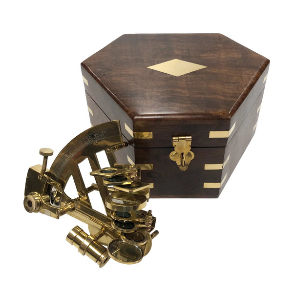 4″ Small Polished Brass Sextant and Wooden Box | Nautical Instrument Reproduction