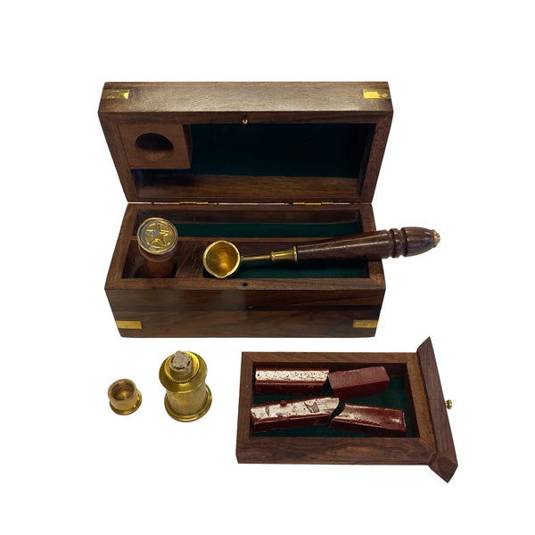 Wax Seal Kit in Wooden Box | Brass Letter-Writing Set