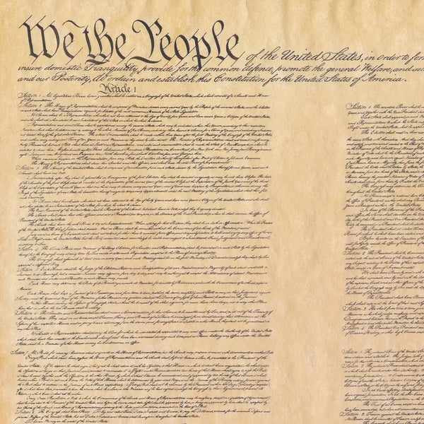 Vintage Framed U.S. Constitution On Parchment-Look Paper | Exact Replica