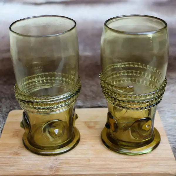 ARCADA, historical green glass - Set of 2. Waldglas.