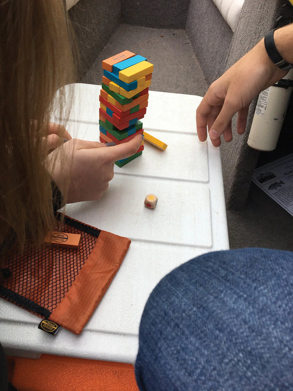 Backpack Tumbling Tower | Compact Wooden Stacking Game