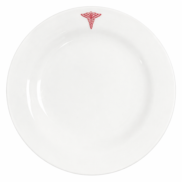 Homer Laughlin Hospital Service Plate – Red Band with Caduceus Crest