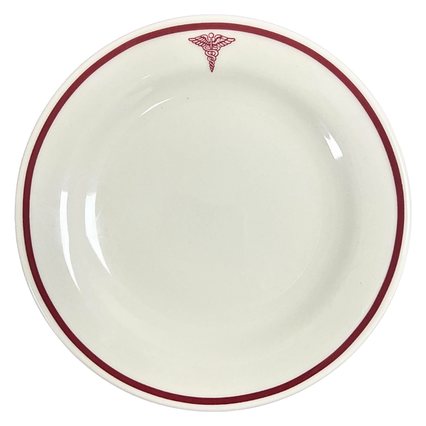 Homer Laughlin Hospital Service Plate – Red Band with Caduceus Crest