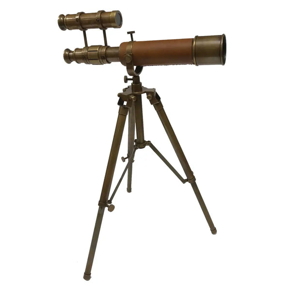 Brass and Wood 5x Telescope and Adjustable Tripod