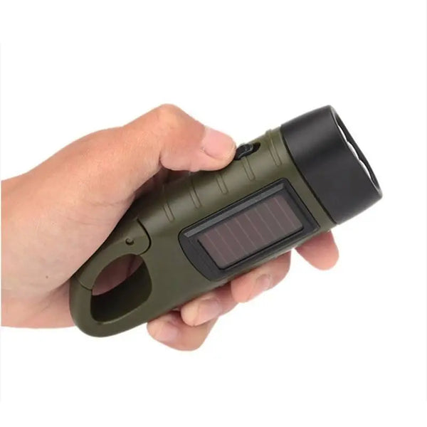 Hand Crank Solar Flashlight | Includes Rechargeable Battery