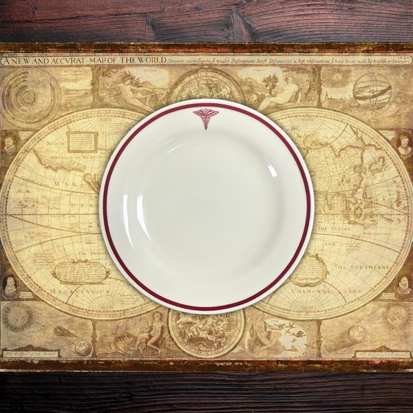 Homer Laughlin Hospital Service Plate – Red Band with Caduceus Crest