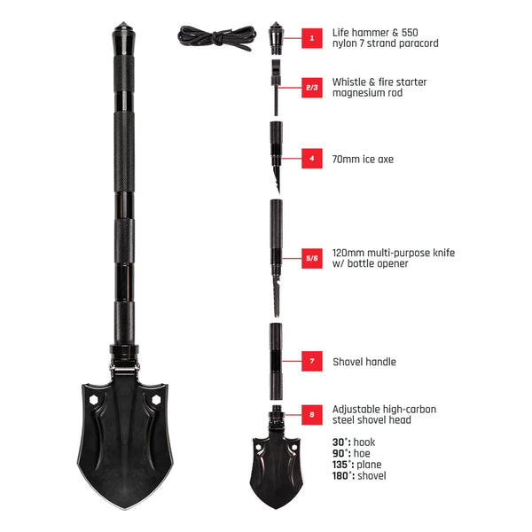 Multi-Purpose 8-in-1 Survival Shovel Kit – Tactical Emergency Tool Set